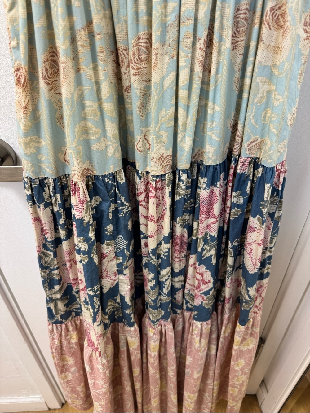 Free People Floral Tiered Maxi Dress with Navy Ribbon Ties - Picture 4 of 5